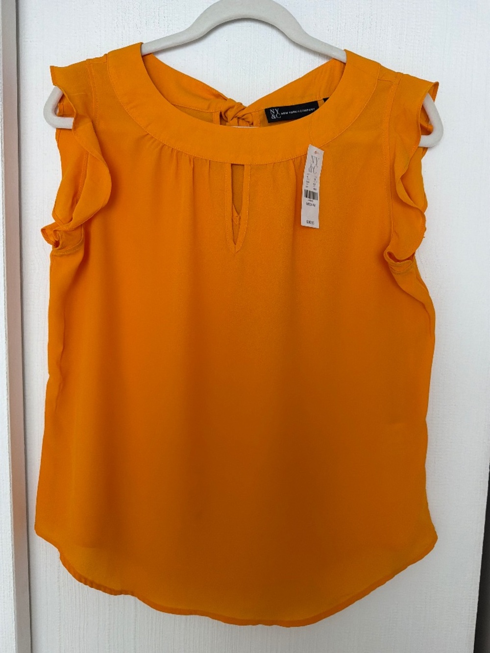 New York & Company Orange Ruffle Sleeve Blouse Size Medium NWT